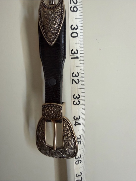 Bringhton 1996 black leather belt silver tone M 35/36 in long western rodeo boho main image 0
